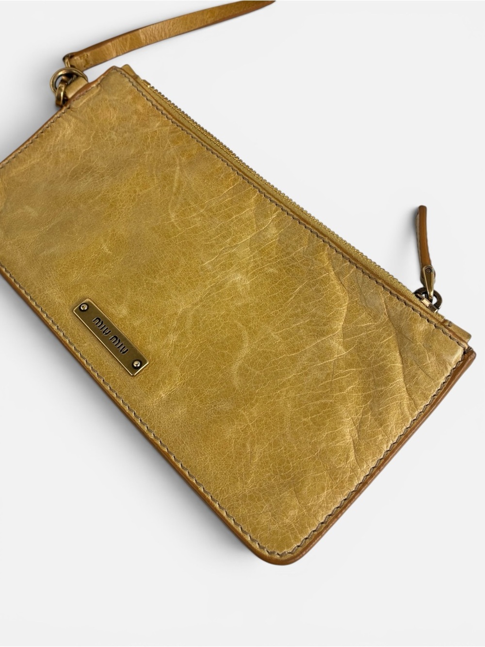 Miu Miu Perforated Gold-Tan Leather Satchel - Picture 10 of 12